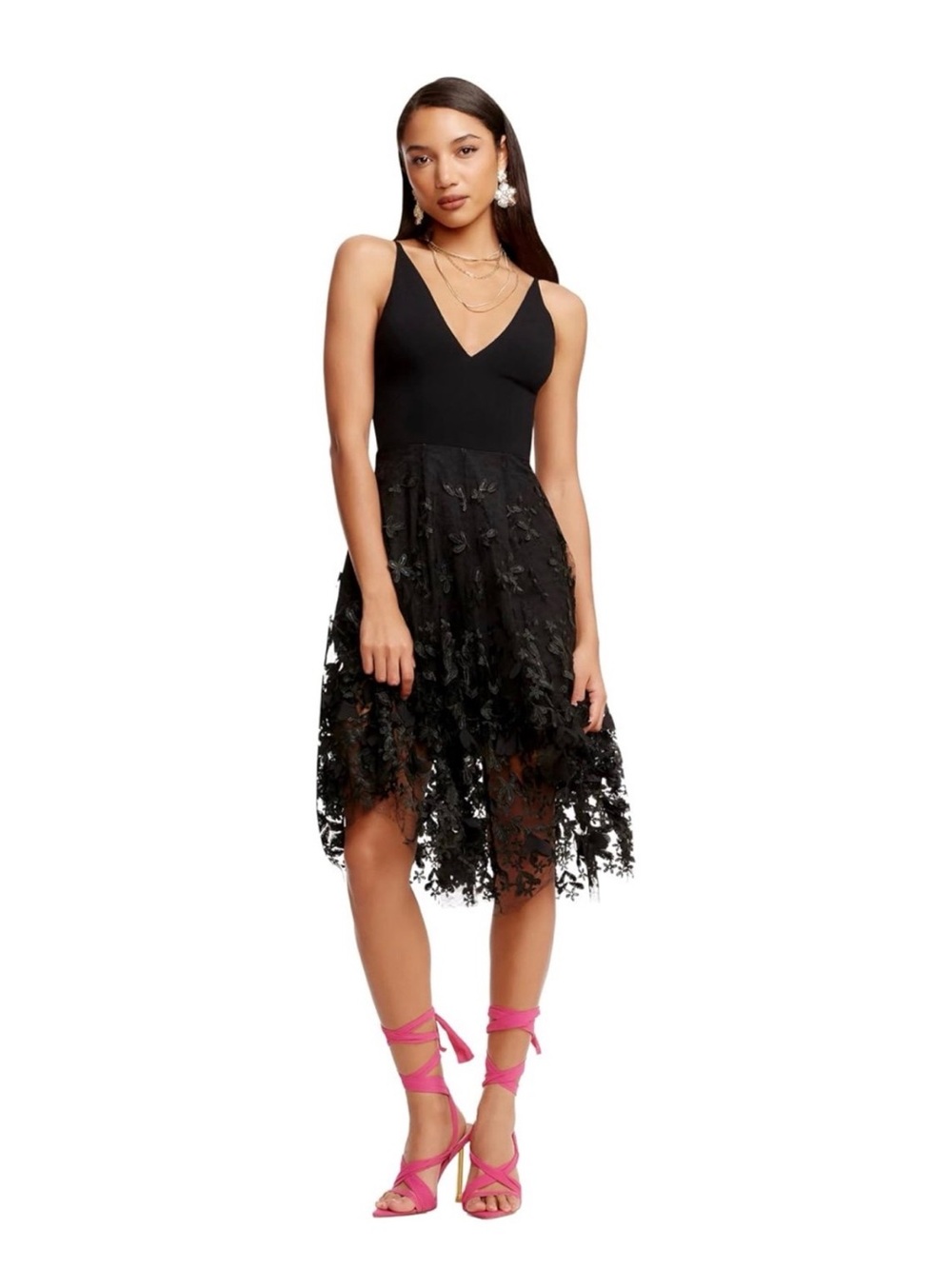 Dress the Population Black Lace V-Neck Party Dress